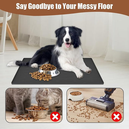 24"x16" Large Dog Food Mat, Silicone Dog and Cat Mats for Food and Water Bowls, Waterproof Raised Edge Pet Feeding Mat for Contain Spills Protects Floors, Multiple Colors & Sizes for Pets, Lake Blue