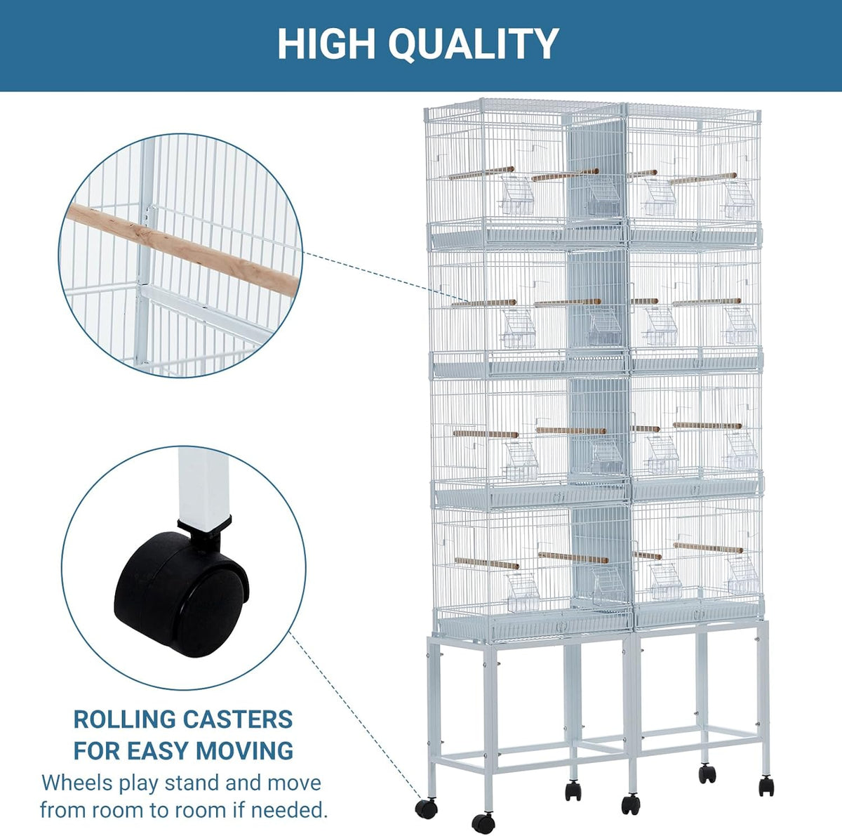 Lot-4 Breeding Bird Cage, Parrot Cage, Stackable Center Divided Breeder,Seperate Removable Tray, Removable Divider, Lockable Caster, for Birds and Finch