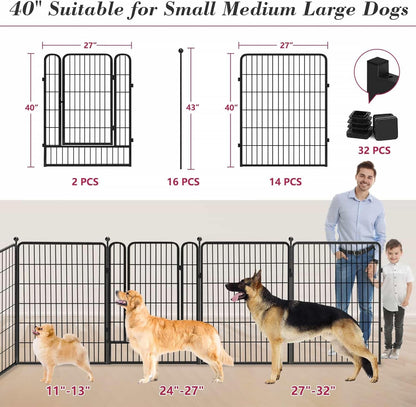 Dog Playpen Outdoor 40 inch 16 Panels Indoor Dog Pen for Large/Medium/Small Dogs Rustproof Metal Dog Fence Outdoor for Yard, Puppy Playpen with Door Portable Pet Fence for RV Camping Yard