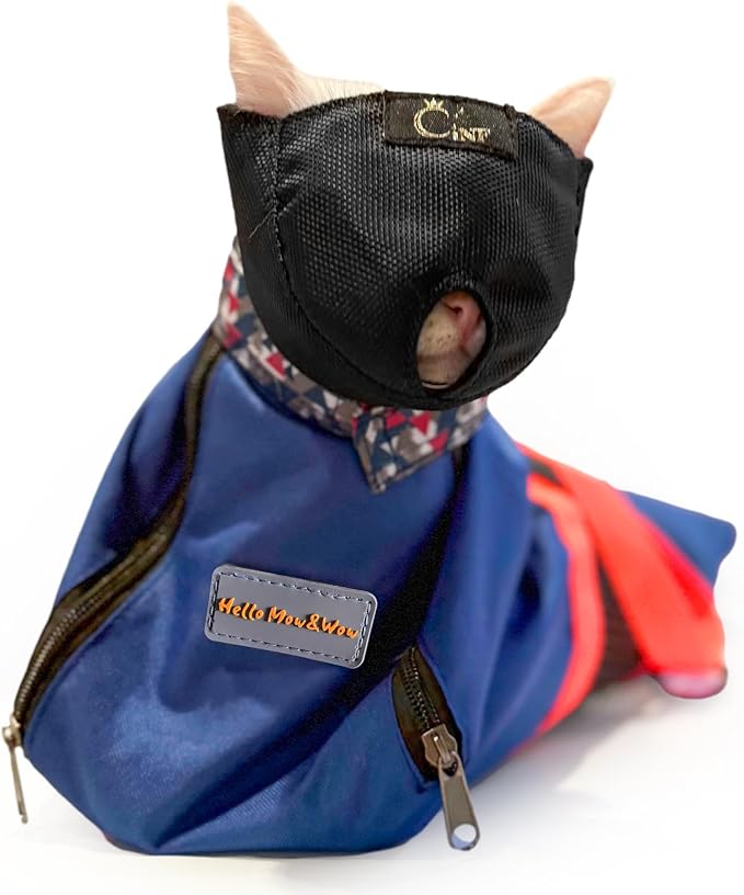 Cinf Cat Nail Clipping Cleaning Grooming Restraint Bag (Free Muzzle) Set No Scratching Biting for Bathing Nail Trimming Injecting Examining(Navy Blue,L)