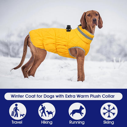 FUAMEY Dog Coat for Small Dogs,Waterproof Dog Winter Jacket with Harness Built in Puppy Cold Weather Coats Reflective Pet Vest with Zipper Warm Fleece Dogs Snowsuit Windproof Yellow XS