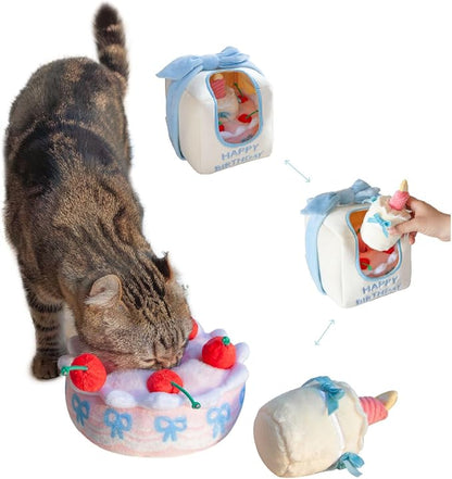 Birthday Cake Snuffle Toy Set, Pink and Blue, Polyester, Nose Work Puzzle Toy for Dogs and Cats