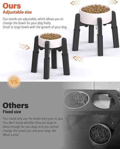 Dog Bowl Stand with Adjustable Height and Width [2 Pack, Stand Only] | Elevated Pet Water & Food Bowl for Medium Dogs, Stable and Anti-Slip Raised Bowl