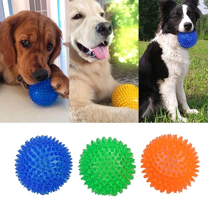 Orgrimmar 3 PCS Pet Squeaky Chewing Balls Dog Soft Stab Cleaning Teeth Toys Balls with High Bounce for Small Medium Large Pet Dog Cat Toys(Small,2.55in)