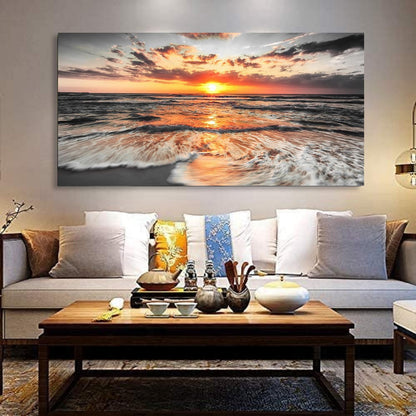 Yxbhhym-Bedroom Wall Decor Beach Wall Art Black and White Sunset Canvas Prints Art Seascape Prints Poster Ocean Room Decor Painting Large Pictures for Living Room Wall Decoration Office Décor
