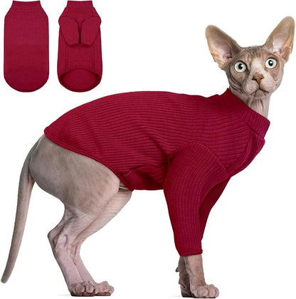 DENTRUN Sphynx Hairless Cats Shirt Pullover Kitten T-Shirts, Breathable Cat Wear Turtleneck Sweater Adorable Cat's Clothes Vest Pajamas Jumpsuit