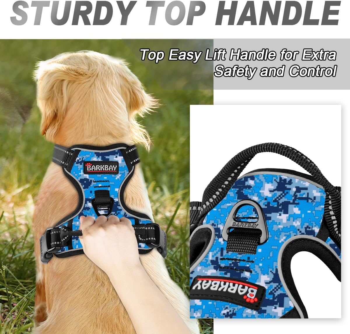 BARKBAY No Pull Dog Harness Front Clip Heavy Duty Reflective Easy Control Handle for Large Dog Walking(Blue camo,S)