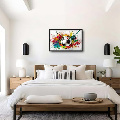 Extra Large Framed Soccer Wall Art,Oversized Colorful Graffiti Sport Ball Wall Decor Pictures for Living Room,Canvas Print Painting Modern Artwork Bedroom Office Bathroom Home Decor 36L x24W