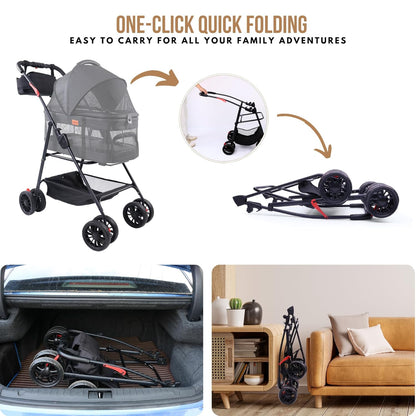 Pet Stroller for Small Dogs Cats with Wheels, Detachable Carrier, Max Load 33 lbs, Easy Folding, Compact Portable, Dog Carriage Cart Car Seat 3 in 1