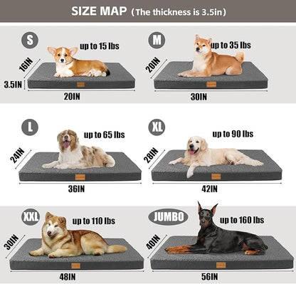 Patas Lague Orthopedic Large Dog Bed Pet Sofa Mat 42''X28'' Dark Grey | Egg-Crate Foam Dog Couch For Large Sized Dogs, Waterproof Removable Washable Cover, Soft Pet Crate Bed With Nonskid Bottom