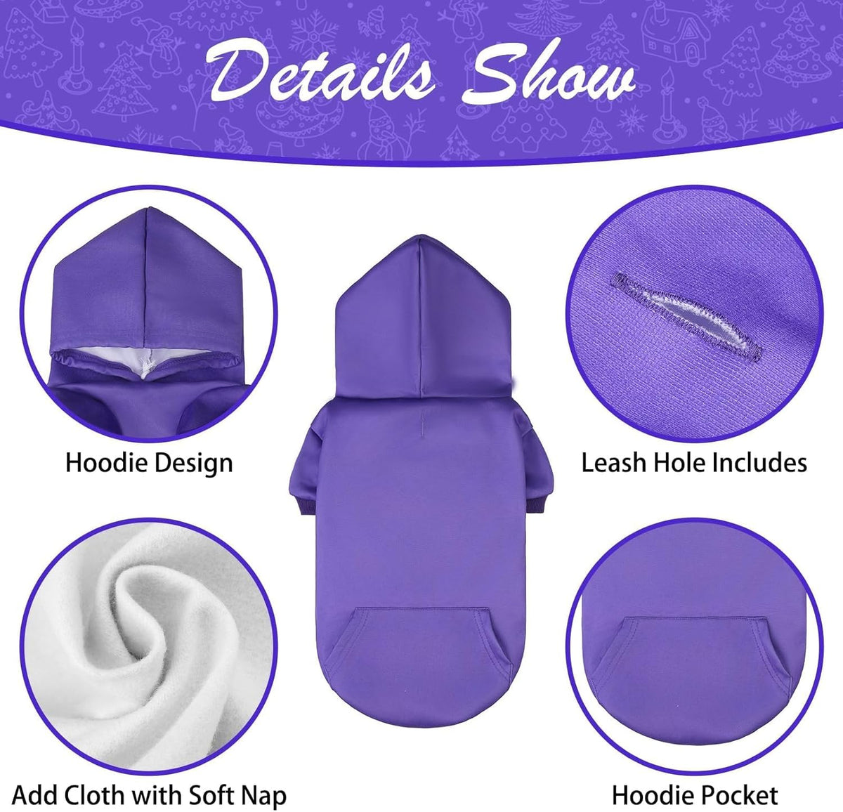 KOOLTAIL Basic Dog Hoodie - Soft & Warm Dog Hoodie Sweater with Leash Hole and Pocket, Dog Winter Coat, Cold Weather Clothes Sweatshirt for Small Medium Large Dogs Puppy Cat Boys Girls Purple M