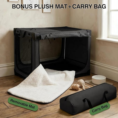 Veraste 33" Soft Collapsible Travel Dog Crate for Medium Large Dogs,Black | 4-Door Foldable Travel Crate,breathable mesh, foldable with storage bag