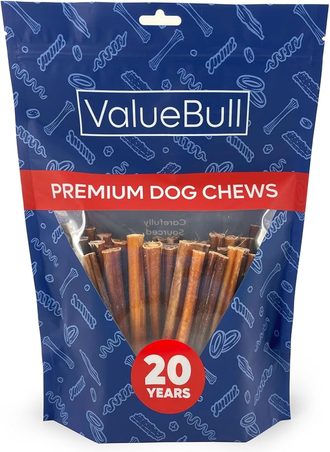 ValueBull Bully Sticks for Small Dogs, Thin 6 Inch, 50 Count - All Natural, Grass Fed, Single Ingredient, Long Lasting Dog Treats