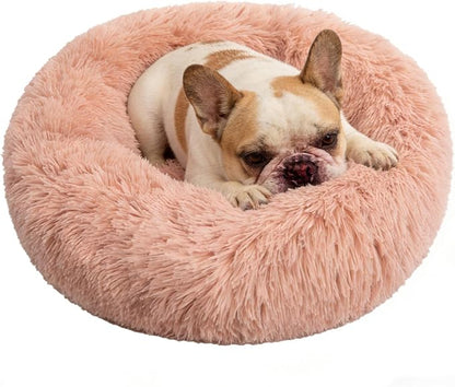 Calming Donut Dog Bed Medium Size Dog - Washable Removable Cover Non-Slip Bottom, Round Pet Bed Cat Bed Warming Fluffy Plush Faux Fur Anti-Anxiety, Fits up to 45 lbs (Blush, 30")