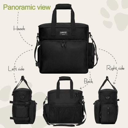 Dog Travel Bag,Weekend Pet Travel Bag Set for Dog and Cat,Airline Approved Tote Multi-Function Dog Bags for Traveling,Include 2 Collapsible Bowls,2 Food Storage Containers,1 Feeding Mat,Black