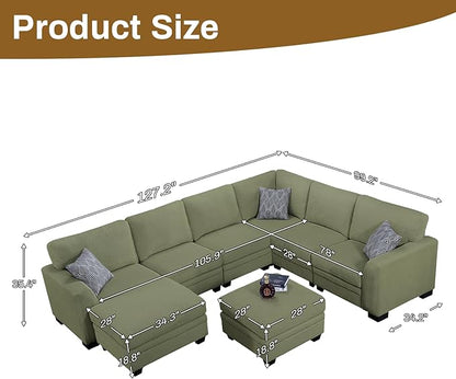 Legend Vansen Oversized Modular Sectional Sofa,8 Seat U Shaped Couch with Ottoman,Corduroy Sofa with Deep Seat,Convertible Large Sectional Couches for Living Room(Olive, U-8)