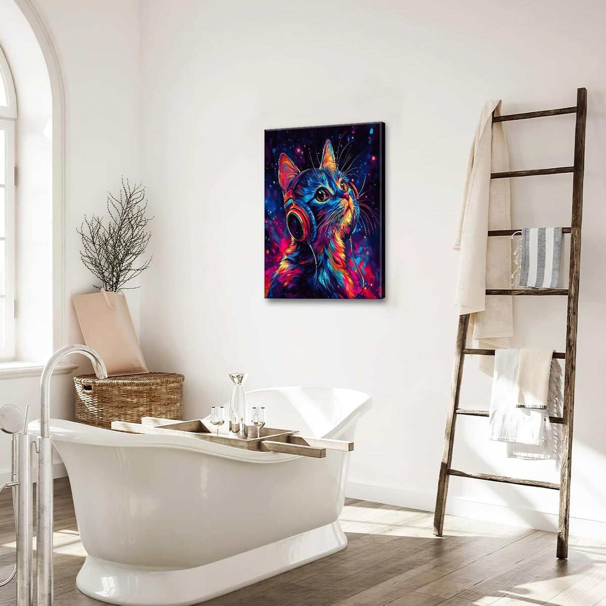 Cat Wall Art Canvas Fantastic Animal Wall Decor Prints Framed Painting Colorful Pictures Gifts Artwork for Bathroom Living Dining Kitchen 16"x24"