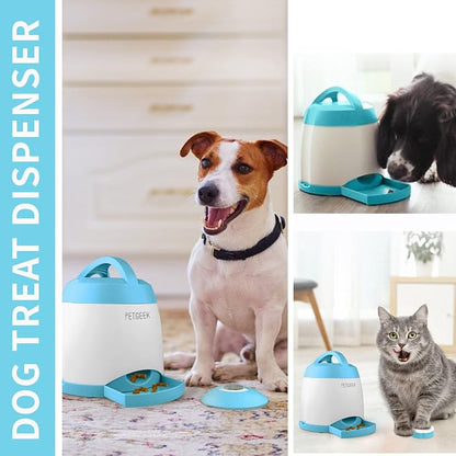 PETGEEK Automatic Dog Treat Dispenser with Button - Puzzle Memory Training Feeder, Pet Geek Button Treat Food Dispensing Toys Interactive, Iq Training Dog Feeder (Blue)