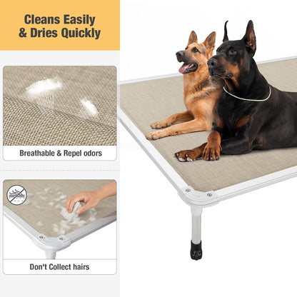 Veehoo Chew Proof Elevated Dog Bed - Cooling Raised Pet Cot - Silver Aluminum Frame and Durable Textilene Mesh Fabric, Unique Designed No-Slip Feet for Indoor or Outdoor Use, Beige Coffee, XX Large
