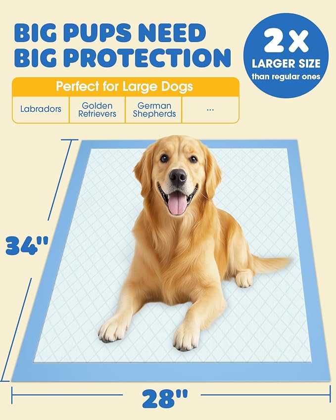 Powools Charcoal Puppy Pads - 100 Packs, 34"×28" Ultra-Large Puppy Pads, Odor-Control Carbon Pee Pads for Dogs, 6-Layer Ultra-Absorbent & Quick-Dry Black Training Pads