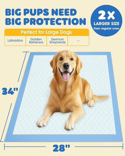 Powools Charcoal Puppy Pads - 100 Packs, 34"×28" Ultra-Large Puppy Pads, Odor-Control Carbon Pee Pads for Dogs, 6-Layer Ultra-Absorbent & Quick-Dry Black Training Pads