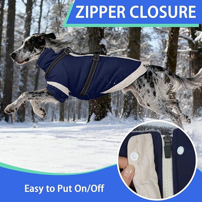 MIGOHI Dog Coat with Harness Built in, 2-in-1 Windproof Dog Winter Coat, Thermal Reflective Jacket with Back Zipper for Large Dogs Cold Weather, Labrador Retriever, Navy Blue, 2XL