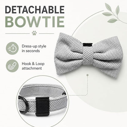 EVERKING 5-Piece Dog Travel Set, Adjustable Harness, Leash, Collar, Poop Bags, Bowtie for Small Medium Dogs, Beige, Breathable No-Pull Design (Slate Gray, L)