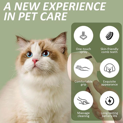 3 In 1 Self Cleaning Steamy Pet Brush, Pets Spray Hair Removal Comb - Anti-Static, Dog Grooming Tool with Steam & Self-Cleaning, Skin-Friendly Design + Bathing Solution