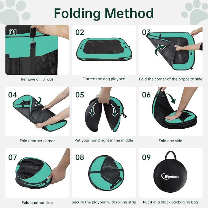 Siedihit Dog Playpen, Cat Pet Puppy Crate, Portable Playpens Indoor Outdoor (Green, Medium)