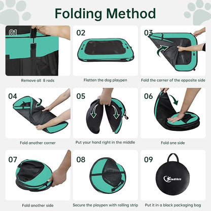 Siedihit Dog Playpen, Cat Pet Puppy Crate, Portable Playpens Indoor Outdoor (Green, Medium)