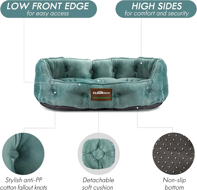 ClevaHome Cat Dog Bed for Small Pets up to 15lbs - Round Cat Beds for Indoor Cats, Machine Washable Comfortable Pet Bed for Puppy and Kitten with Non-Slip Bottom (Washed Green)