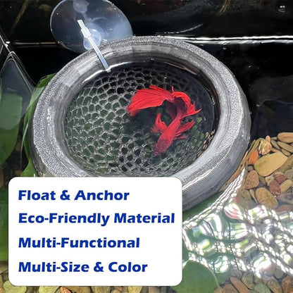 Floating Betta Hammock with Suction Cup, Shrimp Cave, Betta Fish Feeding Rings,3D Printed Aquarium Decor (Black, Large)