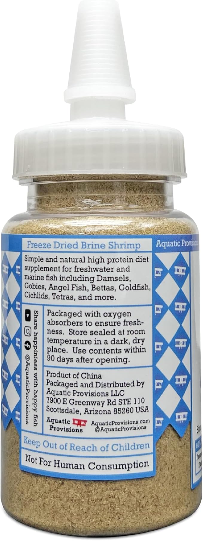 Fine Brine Shrimp Freeze Dried Fish Food, 0.5 oz, Semi-Fine Loose Particles, for Freshwater and Marine Aquarium Fish