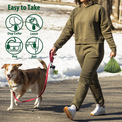 Glow Dog Poop Bag Holder for Leash Doggie Waste Bag Dispenser Puppy Potty Carrier Small Doggy Zipper Pouch with Carabiner Clip 1680D Nylon Oxford with 1 Roll of Pet Trash Bags, Silver