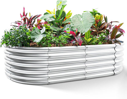 Land Guard 6x3x1.5ft Galvanized Raised Garden Bed Kit, Metal Planter Boxes Outdoor, Oval Metal Raised Garden Bed for Vegetables, Flowers (Silver)