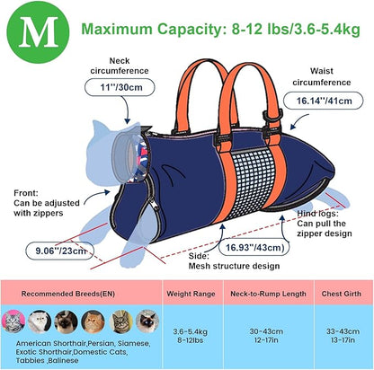 Cinf Cat Nail Clipping Cleaning Grooming Restraint Bag No Scratching Biting for Bathing Nail Trimming Injecting Examining(Navy Blue,M)