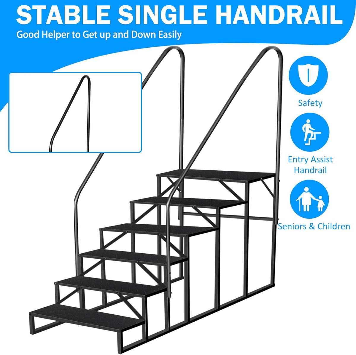 RV Stairs 6 Step Ladder, RV Steps Anti-Slip, Hot Tub Steps with Handrail, 660 lbs RV Ladder for 5th Wheel RV, Mobile Home Stairs(2handrails)