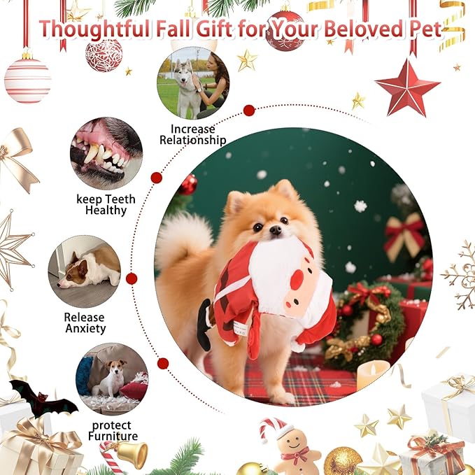 BINGPET Dog Squeaky Toys, 2 Pack No Stuffing Christmas Dog Toys, Reindeer & Santa Interactive Plush with Squeaky Ball and Crinkle Paper, Durable Holiday Fun for Small Medium Large Dogs