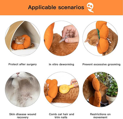 Cute Waterproof Cat Recovery Collar - Anti-Bite Lick Wound Healing Safety Elizabethan Collar - Orange Pumpkin Cat Halloween Costume