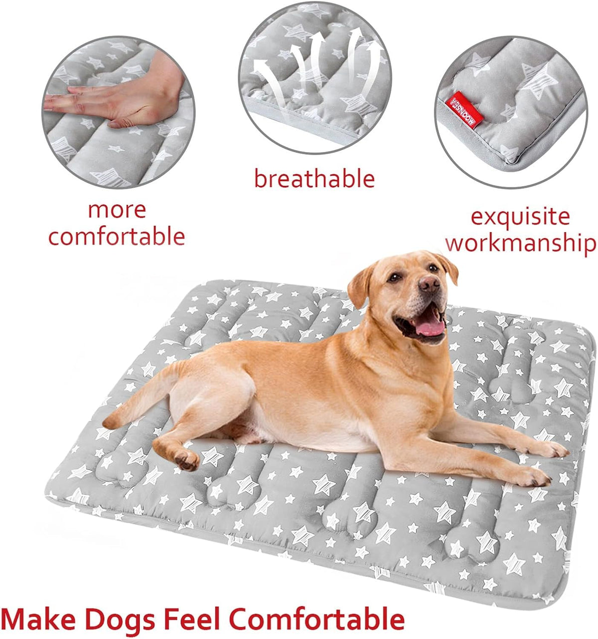 Dog Crate Mat (36" X 23") 2 Pack, Soft Dog Bed Mat with Cute Stars, Personalized Dog Crate Pad, Anti-Slip Bottom, Machine Washable Kennel Pad, Grey