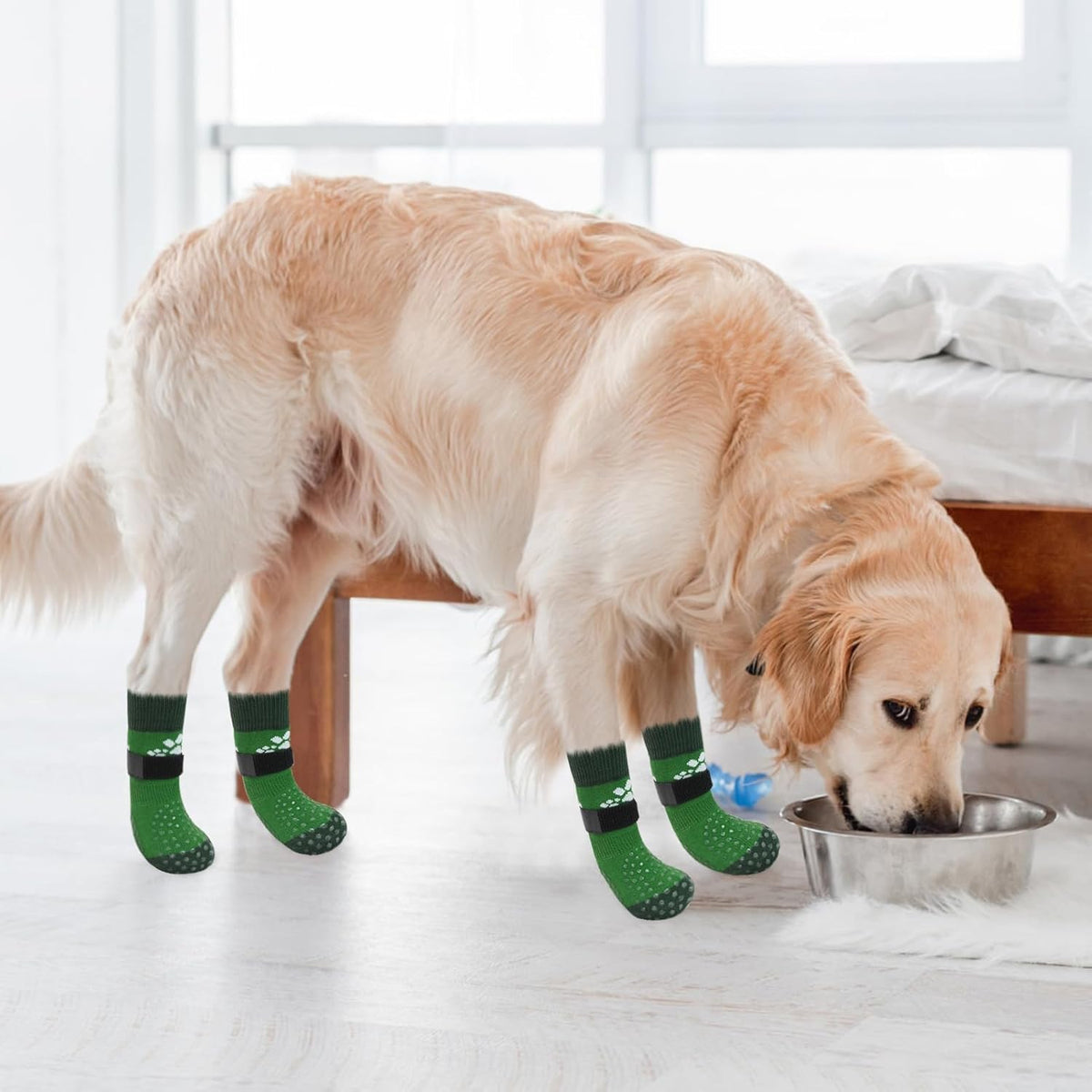 SCENEREAL Anti Slip Dog Sock to Prevent Licking Paws for Hardwood Floors, Boots & Paw Protector Shoes for Hot/Cold Pavement with Grippers, Double Sides Grips for Small Medium Large Senior Dogs, S