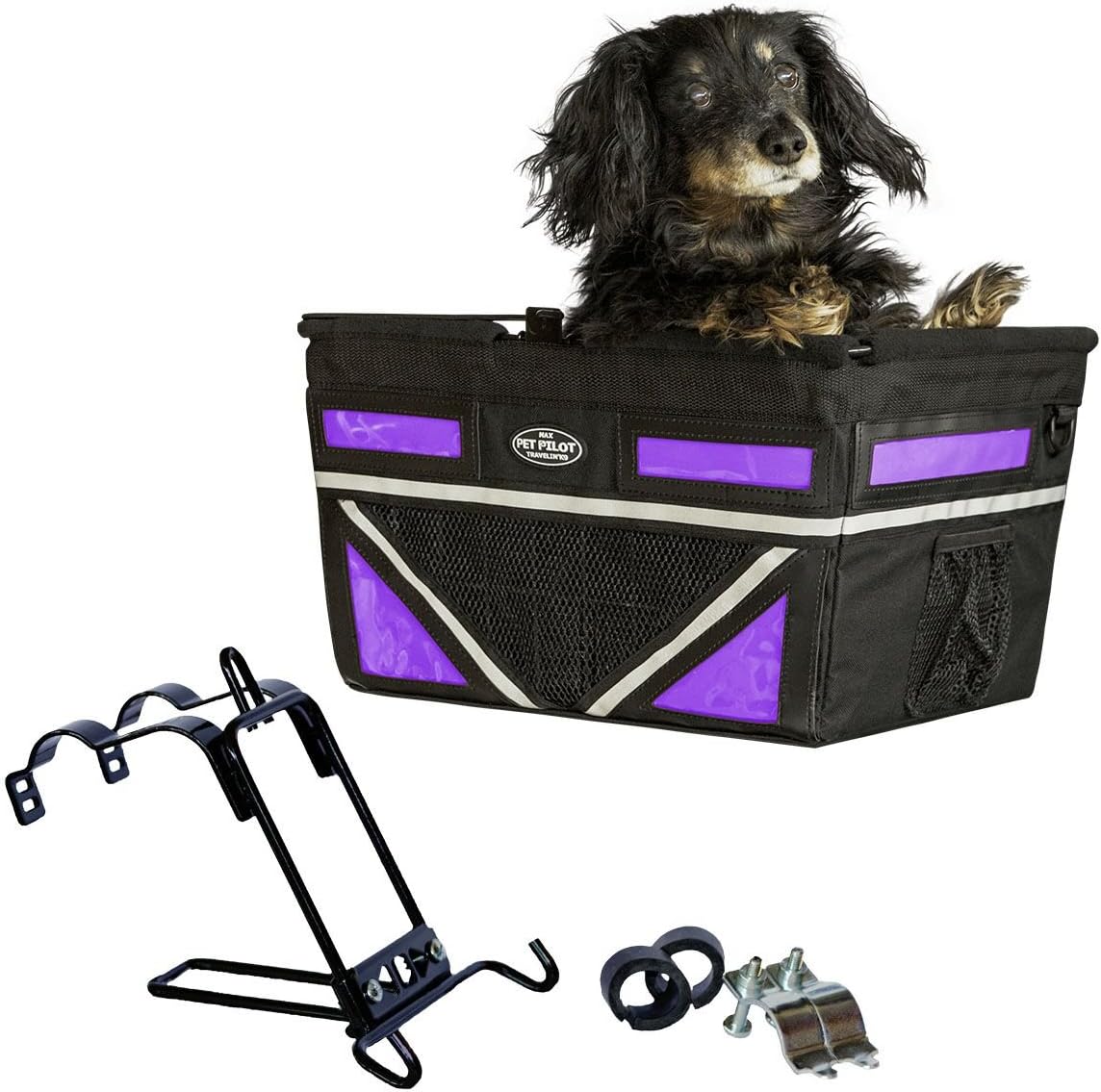 TRAVELIN K9 Pet-Pilot MAX Dog Bicycle Basket Carrier | 8 Color Options for Your Bike (Purple)