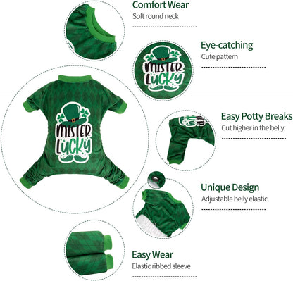 CuteBone Dog St.Patrick's Day Pajamas Puppy Onesies Small Dogs Soft Pjs Coat Cat Apparel Comfy Pet Clothes Outfit Doggie Bodysuit P274S