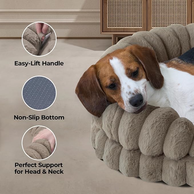 BALANCE Calming Dog Bed for Medium Sized Dogs, 30 Inches Oval Washable Pet Bed with Sides, Orthopedic Pet Couch Sofa with Non-Slip Bottom, Oatmeal