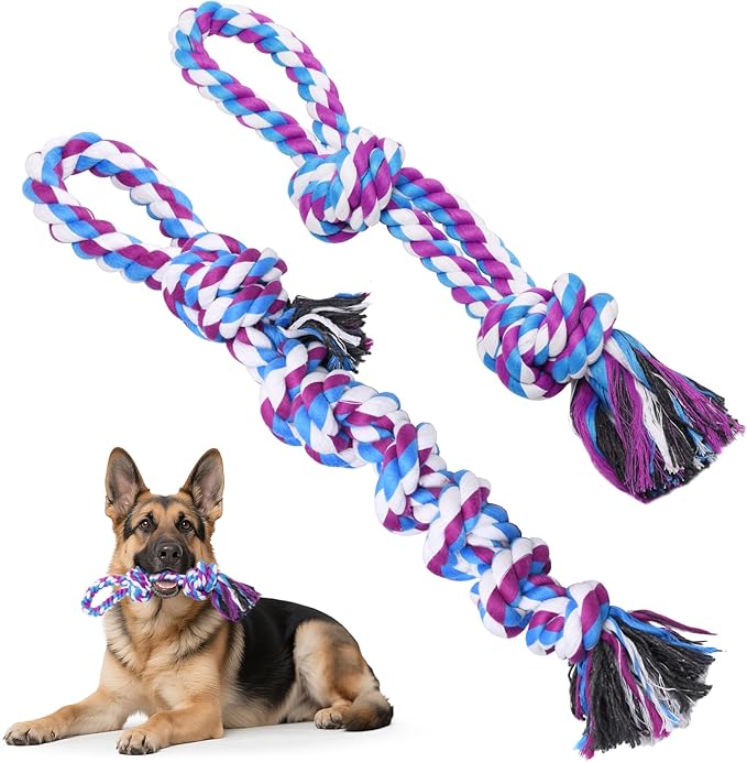 LOOBANI Dog Rope Toys for Aggressive Chewers - 2 Packs Replacement Interactive Chew Toy for Pet Grinding Teeth, Tug of War Toy for Small Medium Large Breeds(Purple Blue)