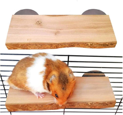 2Pcs Hamster Ledges Wooden Platform Rat Climb Platform Shelf Bird Perch Stand Toys Cage Accessories for Rat Squirrel Gerbil Suger Glider 2.6" X 5.9"
