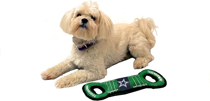 NFL Football Field DOG TOY with Squeaker. - DALLAS COWBOYS - For Tug, Toss, and Fetch. - Tough & Durable PET TOY