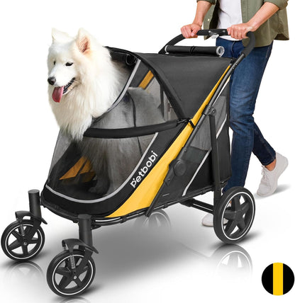 Petbobi Dog Stroller for Medium Dogs - Easy Fold Dual Entry Pet Stroller with One-Foot Brake, All Terrain Wagon Cart with Large Air Mesh, Ideal for Large Senior Pets up to 80 lbs, Black