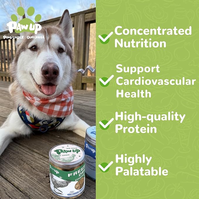 PAWUP Freeze Dried Chicken Heart Pet Treats, High Protein Freeze-Dried Pet Food for Dogs, Cats, Fresh Ingredient, 3.2 oz, Rawhide Free, Gluten&Grain Free
