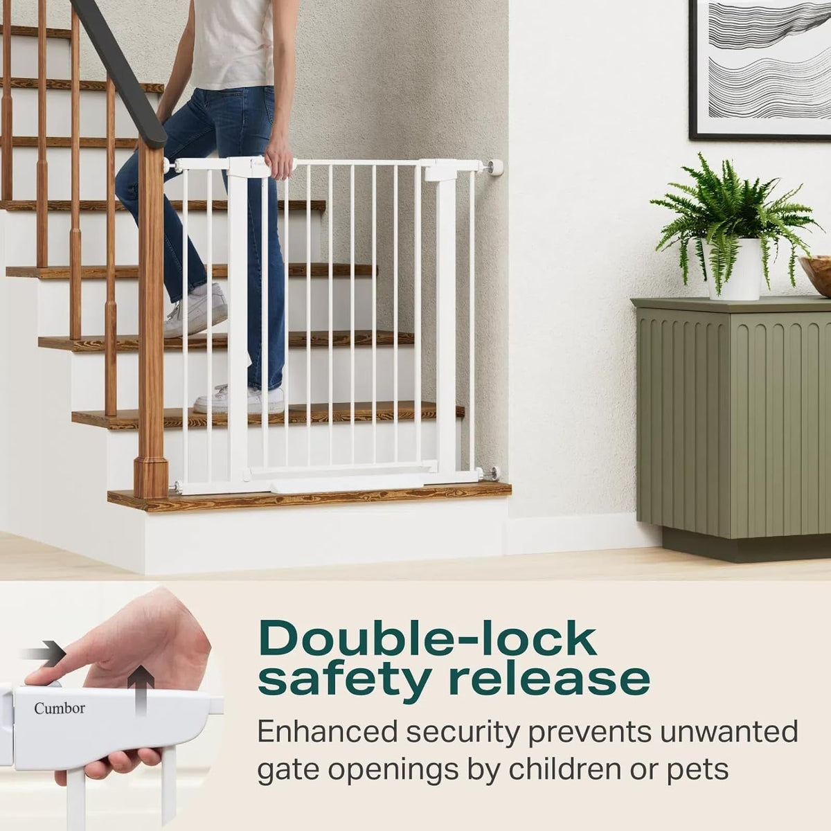 Cumbor 36" Extra Tall Baby Gate for Dogs and Kids with Wide 2-Way Door, 29.7-40.6" Width, and Auto Close Personal Safety for Babies and Pets, Fits Doorways, Stairs, and Entryways